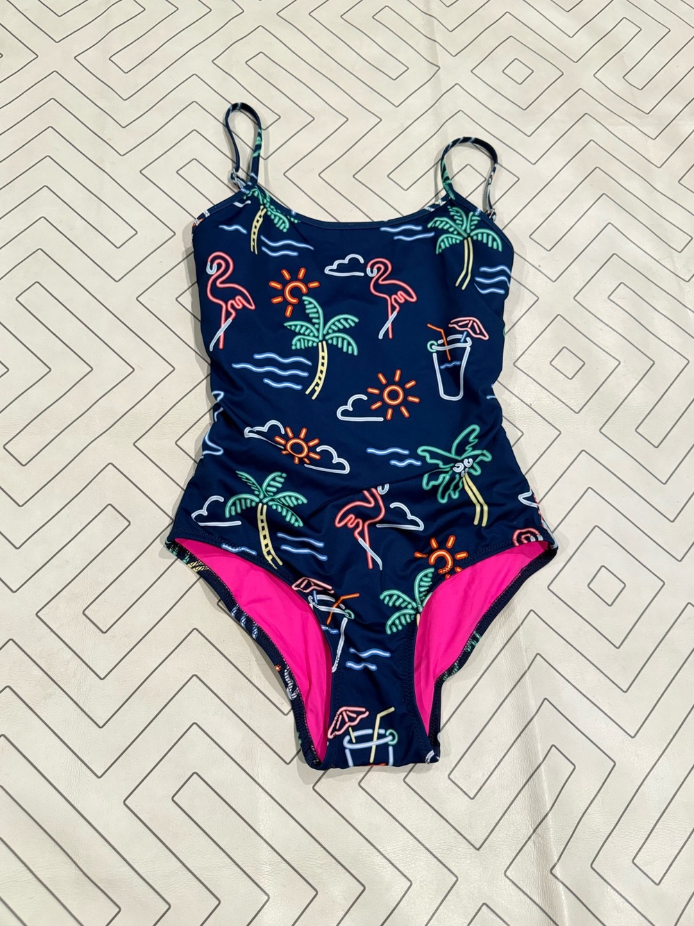 New Chubbies Navy Neon Lights One-Piece Swimsuit